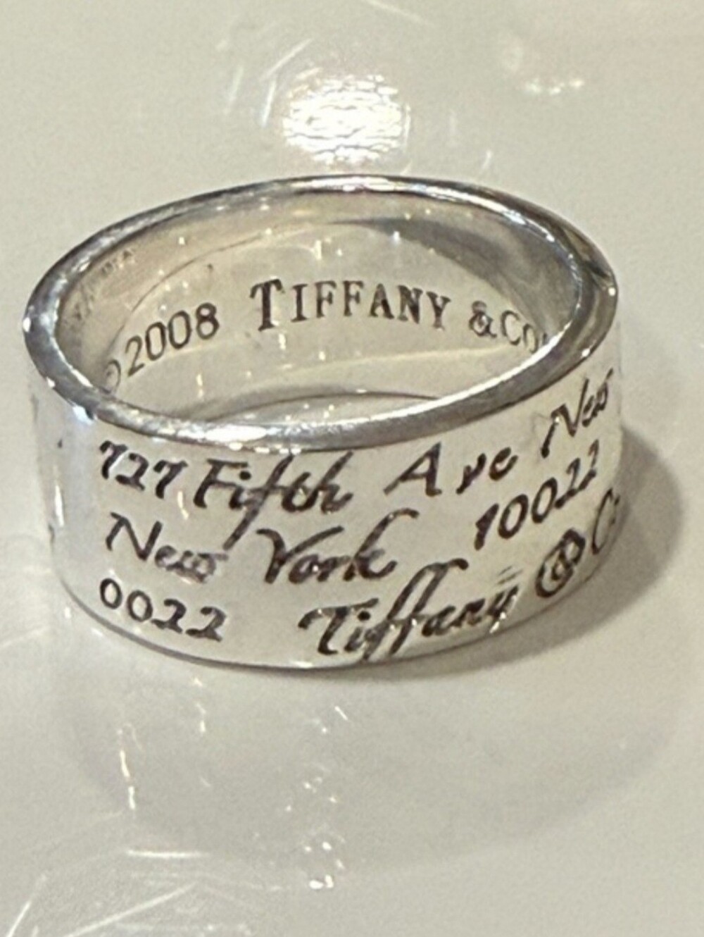 US Size 6 Tiffany & Co Sterling Silver Address Notes Script Wide Ring 2008 925